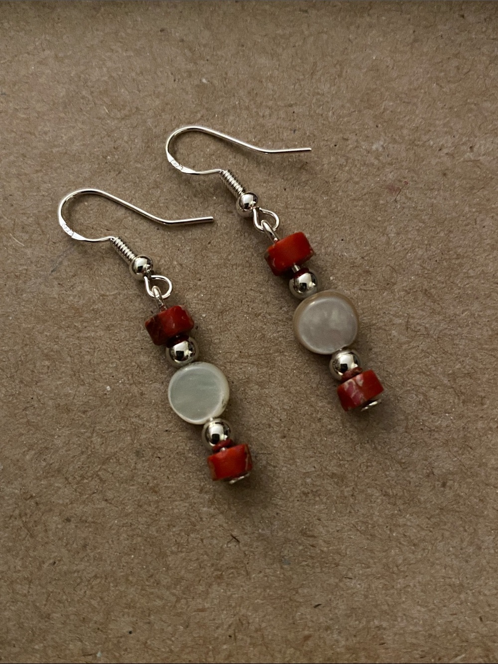 Good Vibes Only Sterling Silver Red Coral & Mother-of-Pearl Drop Earrings